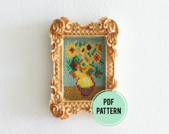 Sunflowers Cross-stitch pattern, mini art, PDF download, Vincent Van Gogh
