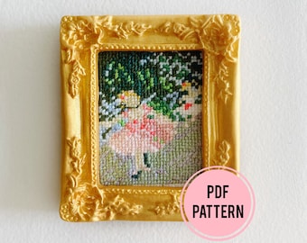 バレリーナのクロスステッチパターン、有名な絵画、Xステッチチャート