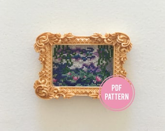 Water Lilies Cross-stitch pattern, mini art, PDF download, Claude Monet