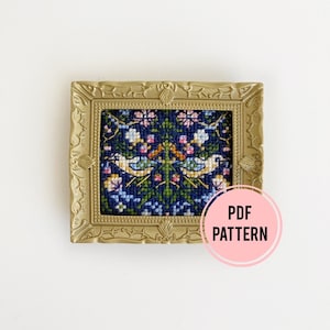 The Strawberry Thief Cross-stitch pattern, mini art, PDF download, William Morris