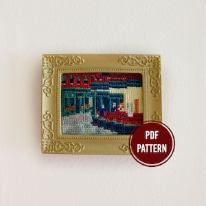 Nighthawks Cross-stitch pattern, mini art, PDF download, Edward Hopper