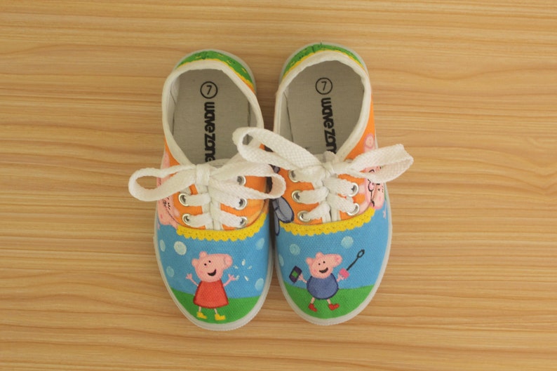 Peppa Pig and George inspired Handpainted kids shoes Ready to ship in SIZES 4, 6, 8, 9