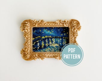 ローヌ川の星月夜クロスステッチパターン、ゴッホのミニアート刺繍