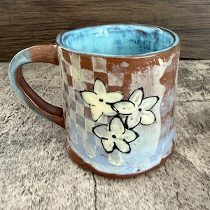 Rustic Creamy Checkerboard Floral Collage Mug