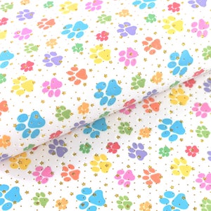 Rainbow Paw Print with Gold Glitter Stars Print Sheet  Faux Canvas Leather Fabric sheet bow making 162