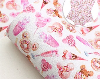Disney Delights Doughnuts & Ice Creams Glittery Shimmer Leather Printed Sheet Faux Fabric sheet bow making 43