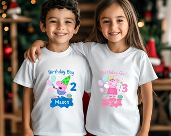 Peppa Pig Personalised Blue or Pink Design White printed Crewneck T-shirt #00262