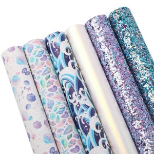 Ocean mermaid Sea themes Chunky Glitter faux Leather Canvas Fabric bow making 147