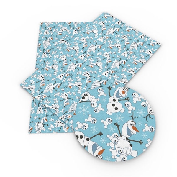 Glittery Shimmer Disney Frozen Olaf Printed Sheet faux Leather Canvas Fabric bow making 76