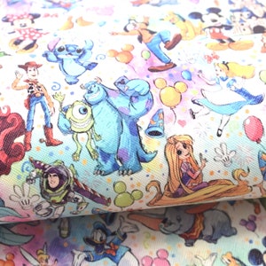 Disney Characters Printed Sheet  Faux Canvas Leather Fabric sheet bow making 17