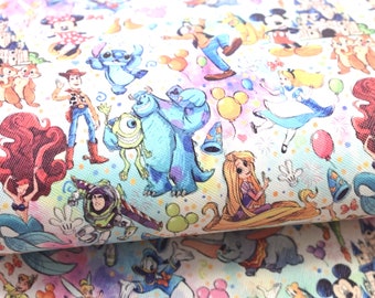 Disney Characters Printed Sheet  Faux Canvas Leather Fabric sheet bow making 17