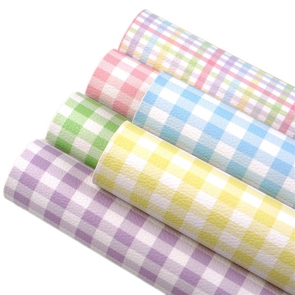 Check /Plaid Pastel Easter Spring Printed Sheet Faux Leather Canvas Fabric bow making 39