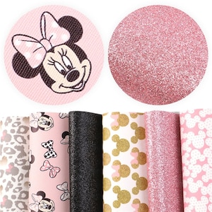Minnie Mouse Printed Sheet  - Faux Leather Fabric sheet bow making LOC.A2