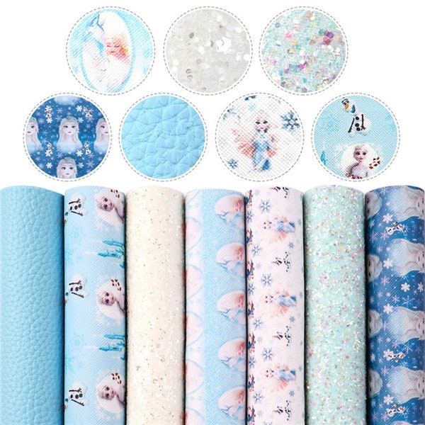 Disney Frozen Olaf, Anna, Elsa Glitter Printed Sheet Faux Leather Fabric sheet bow making TAB