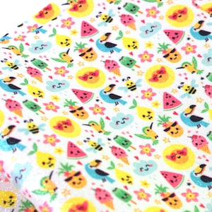 Glittery Shimmer Summer Fruity Pals Sheet Faux Leather Canvas Fabric bow making 174