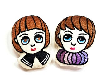 Hand Embroidered Doll Brooch, Fabric Pin Jewelry
