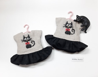 Black cat dolldress for Lati Yellow doll/ Mui Chan/ middie Blythe