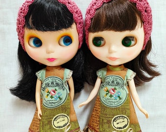 Embroidered Flower Doll Dress: Crochet Bandana, Fits Neo Blythe