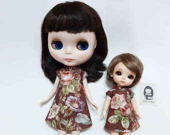Vintage Floral Doll Dress - Fits Holala, Licca, Blythe