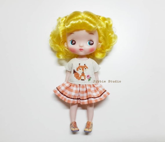 Barbie Handmade Sewn dress Yellow floral with lace fashion doll clothes M35