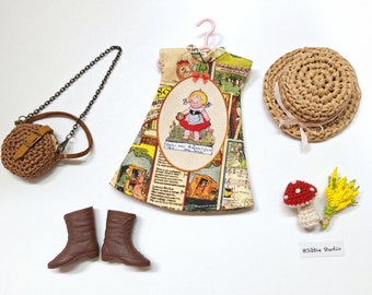 Vintage printed Dollclothes : for Blythe, Licca, Skipper, Holala, Ruruko or similarly size