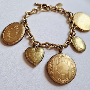 Rare Vintage John Wind Locket Charm Bracelet | Maximal Art Signed | Gold Tone Collectible Jewellery