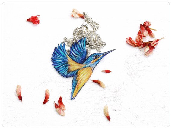 Martin Pêcheur Oiseaux Collier Pendentif Dessin Oiseau En Vol