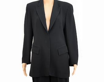 Vintage Anne Klein Wool Suit: Tailored Black Blazer & Slacks, Petite 12