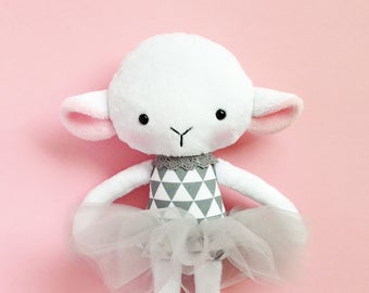 Lamb rag doll - Stuffed lamb - Handmade lamb doll - Stuffed toy - plush doll - Cloth Doll -  Stuffed doll - with a tutu.