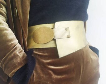 Vintage Calvin Klein Rubbed Gold Leather Wide Belt M, Calvin  display picture 3