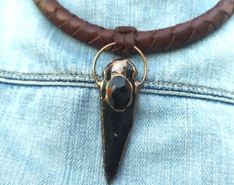 Healing obsidian necklace, braided leather necklace with obsidian amulet. Healing, magic stones.