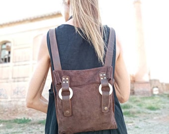 Leather backpack, backpacks, brown leather backpack.