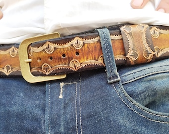 Rustic leather belt, men's belt, brown belt, men's leather belt.