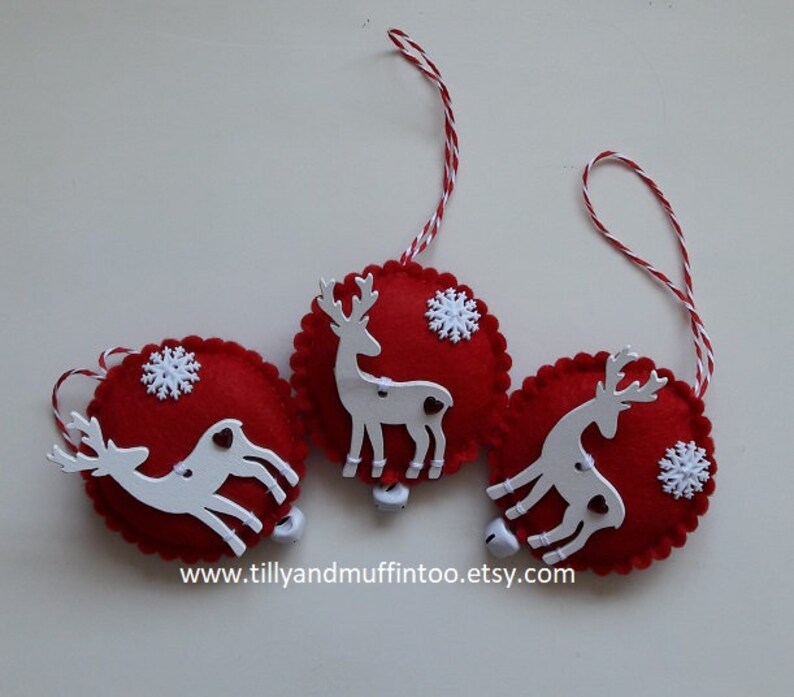 Felt Reindeer Christmas Ornament Decoration Red And White Etsy