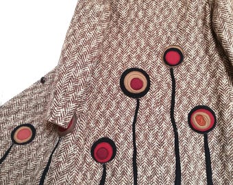 Vintage tailored coat, 1960s clothing, Reworked vintage, brown herringbone, custom, size small