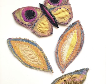 Handmade patches made from recycled fabric, decorative fabric appliques, butterfly patches, jeans patches, sew-on patches