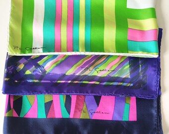 Vintage Silk Scarf Lot P.L.Gallieni, 1970s Italian Designer Silk Neck Scarf, Colorful Geometric Psychedelic Abstract Square Scarf, deadstock