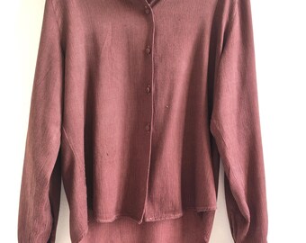 Vintage Nara Camicie 90s brick brown shirt, women's blouse made in Italy, crepe lapel collar, minimal autumn blouse Size II
