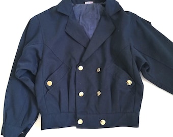 Vintage 1980s/90s Navy Blue Cropped Jacket – Made in Italy – Military Style with Gold Buttons – Elegant Women's Bomber Jacket – Size XS