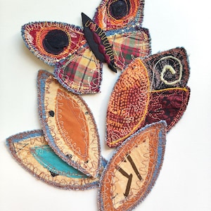 Butterfly patches, handcrafted sew-on patches, recycled fabric decorations, handmade jeans patches, custom clothing, 5 pieces