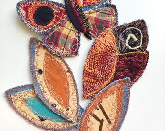 Butterfly patches, handcrafted sew-on patches, recycled fabric decorations, handmade jeans patches, custom clothing, 5 pieces