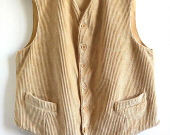 Ermenegildo Zegna vintage corduroy vest beige, camel, Zegna soft waistcoat men elegant casual made in Italy size l 50 it