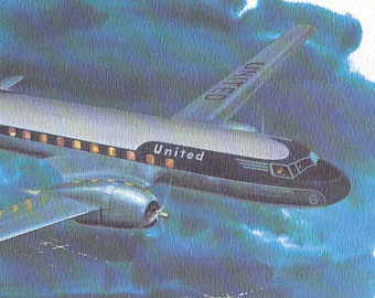 Convair 340 - 8 1/2 x 11 - Lithograph - United Airlines- Nixon Galloway FREE SHIPPING!