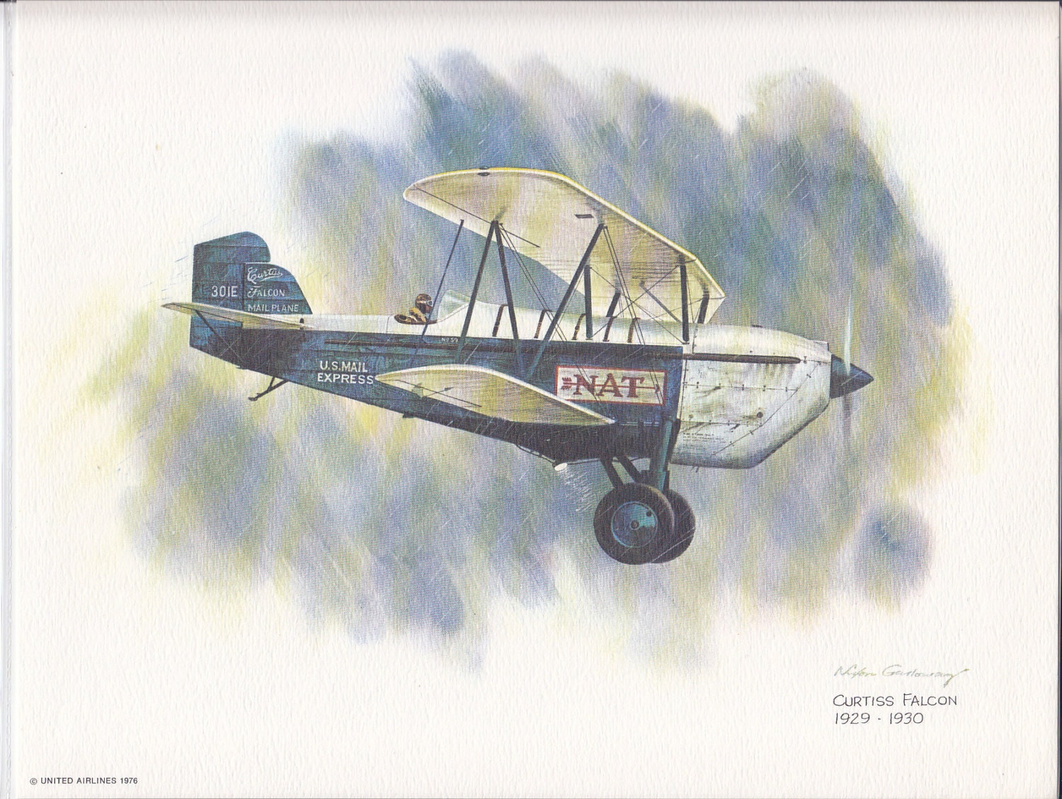 No.15 Curtiss Falcon - Vintage United Airlines Nixon Galloway Print (PCL188) FREE SHIPPING!