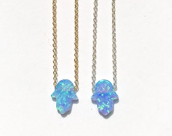 hamsa hand opal charm necklace