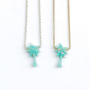 palm tree opal charm necklace