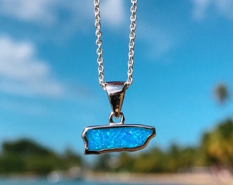 dainty silver Puerto Rico opal charm necklace for charity