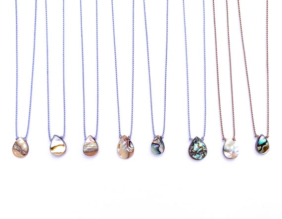 dainty abalone/paua necklaces on silk cord