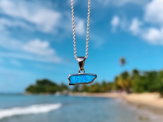 dainty silver Puerto Rico opal charm necklace for charity