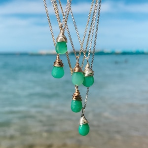 dainty apple green chrysoprase necklaces in sterling silver or 14k gold fill image 1